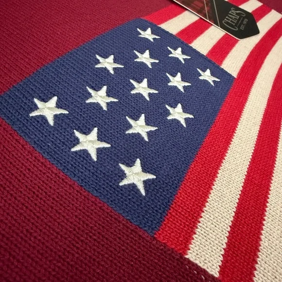 Chaps Men's Red Sweater with American Flag Design